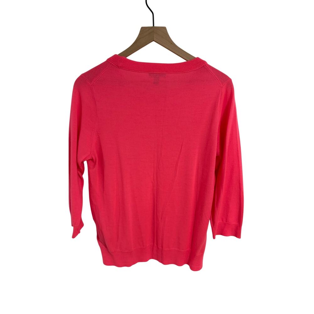 J. Crew Neon Pink Merino Crewneck 3/4 Slv Sweater Womens L NWOT - Picture 2 of 4